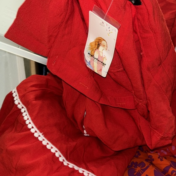 ♥️PRETTYGARDEN Womens Summer Button Down Shirt Dress Short Puffy Sleeve red - Picture 7 of 7